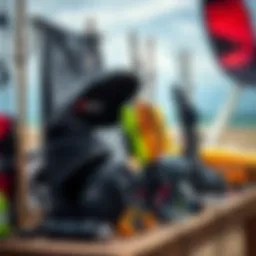 Essential kiteboarding gear on display