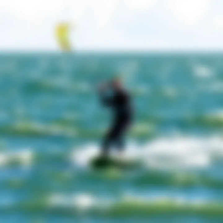 Kiteboarder navigating windy conditions on the water