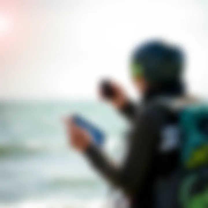 Kiteboarder analyzing wind patterns