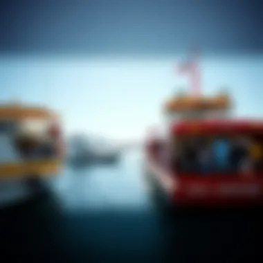 Colorful ferry boarding at the dock