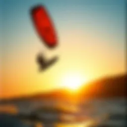 A scenic view of kiteboarding at sunset in California