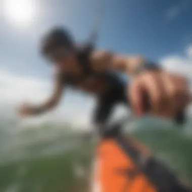 User adjusting GoPro settings while preparing for a kiteboarding session