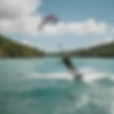 Thrilling Kiteboarding Adventures Kiteboarding enthusiasts enjoying the waters near Coconut Bay St. Lucia Resort
