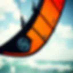 Detailed view of a kiteboard sail showcasing its design elements