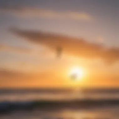 Kiteboarders in action against the backdrop of a sunset