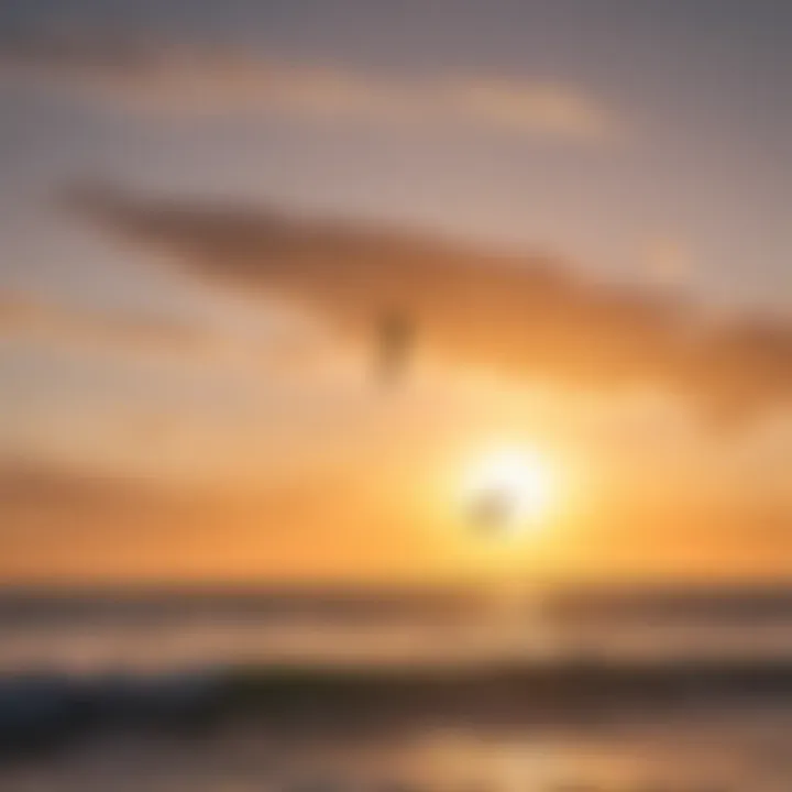 Kiteboarders in action against the backdrop of a sunset