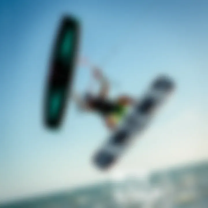 Equipment Focus: Kite and Board in Action Close-up of kite and board during a flip