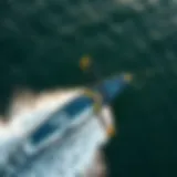 Dynamic aerial view of a hydrofoil board in action on the water