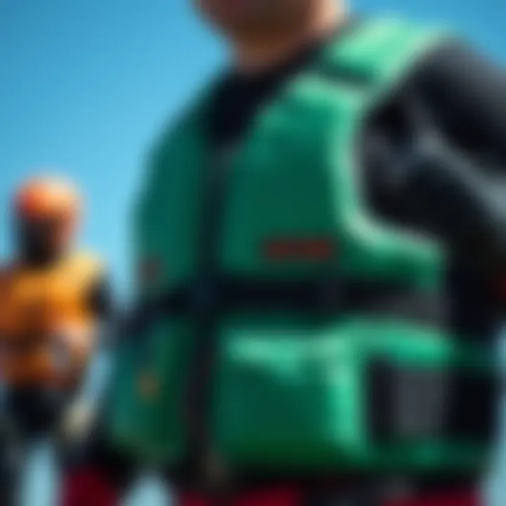 Safety Features in Kiteboarding Vests Demonstration of safety features in kiteboarding vests