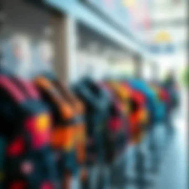Diverse Kiteboarding Vest Types Various types of kiteboarding vests showcased on a display