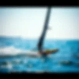 A sleek wing foiling setup on the water