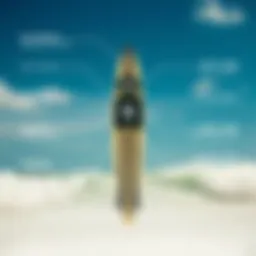 Detailed view of wing surfboard design showcasing various elements