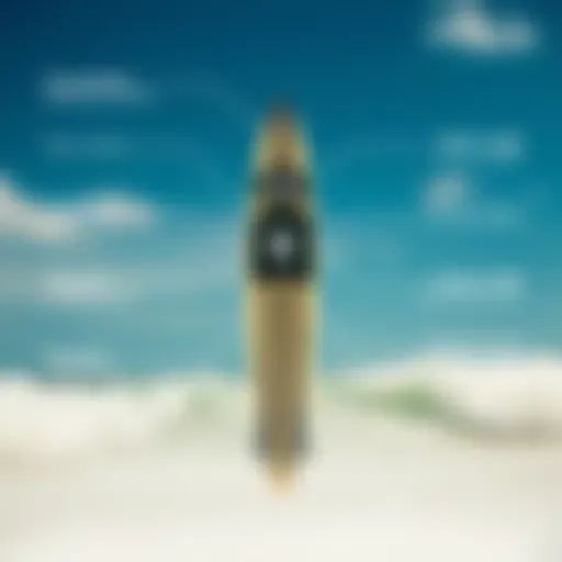 Detailed view of wing surfboard design showcasing various elements