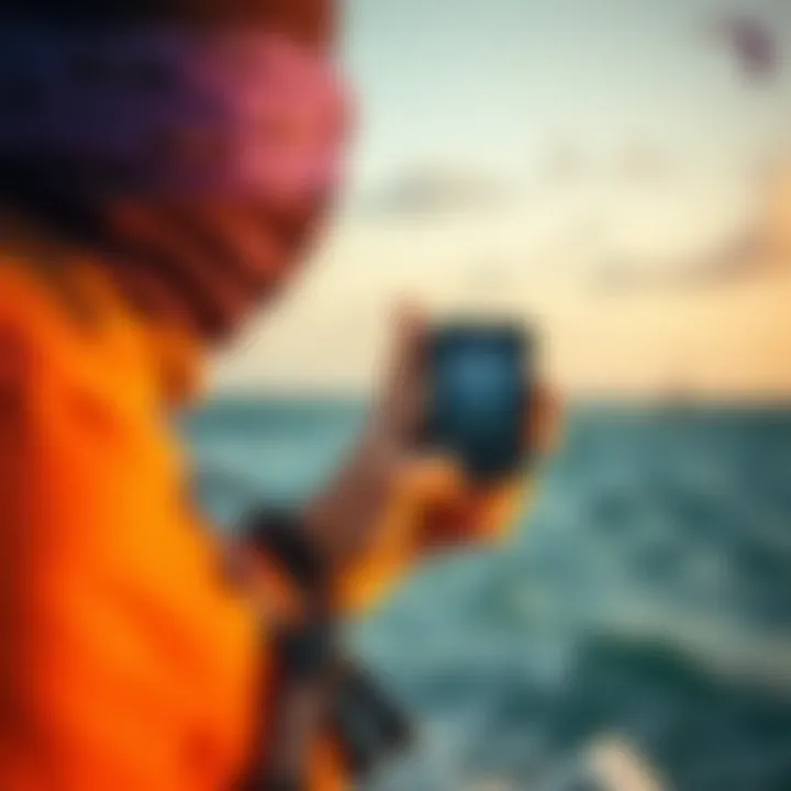 Optimal Kiteboarding Conditions Using Bluetooth Technology Ideal kiteboarding scenario with Bluetooth wind meter in use