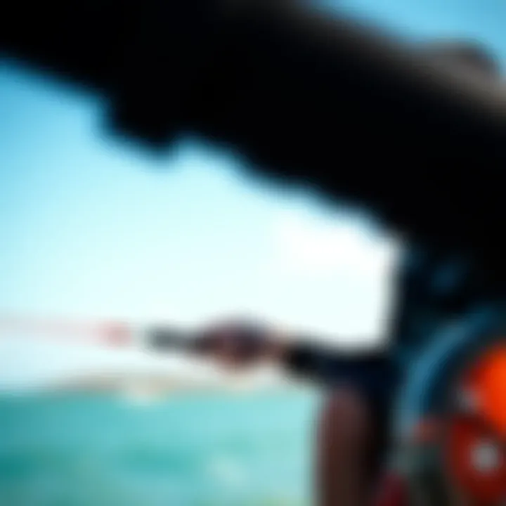 An athlete demonstrating the correct use of a control bar while kiteboarding