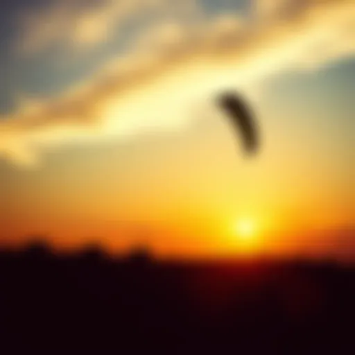 Dynamic shot of a controllable kite soaring against the backdrop of a sunset