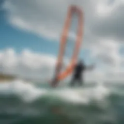 Kiteboarder navigating strong winds