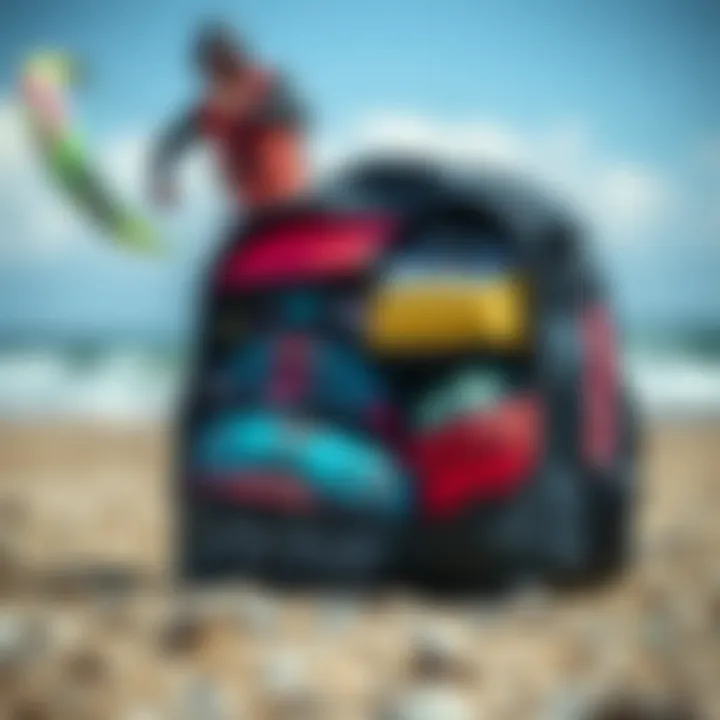 Efficient Packing Techniques Illustration of the Dakine Kite Compression Bag fully packed with kiteboarding gear, emphasizing space optimization.
