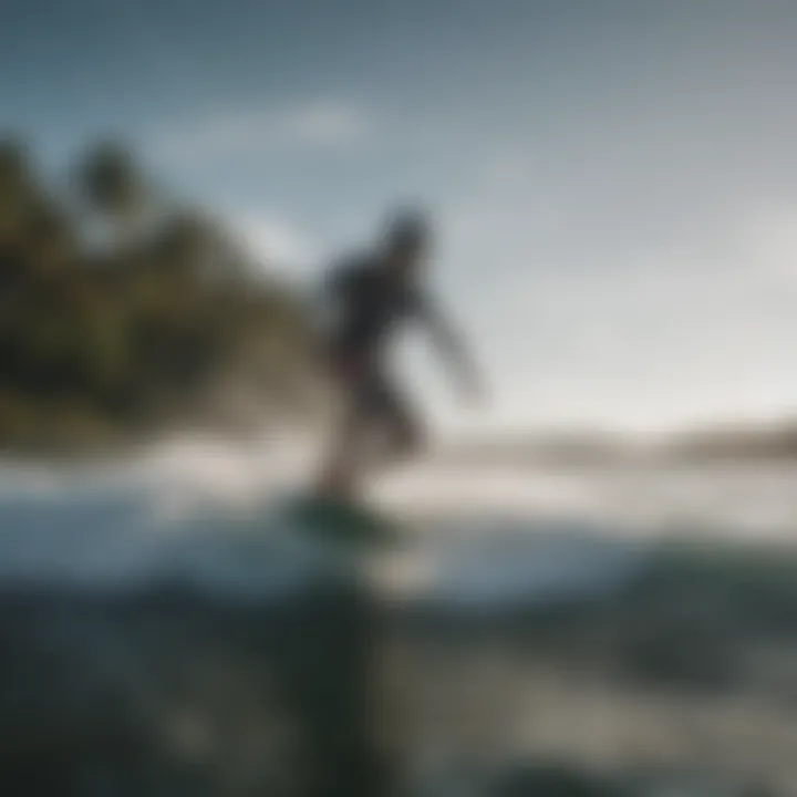 A Dakine kiteboard in action on the water, emphasizing its performance and agility