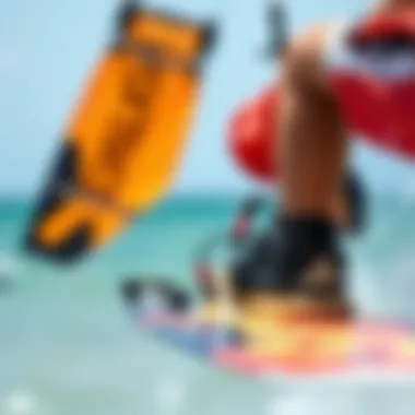 Innovative Gear for Enhanced Performance in Kiteboarding A close-up of kiteboarding equipment focusing on a high-performance kite and board