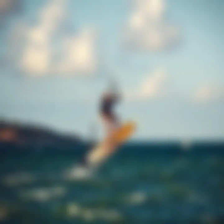 A scenic view of a kiteboarder using a hydrofoil