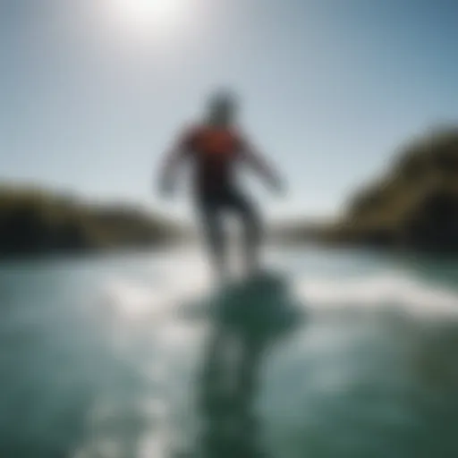 A rider enjoying the thrill of electric water boarding on crystal clear waters