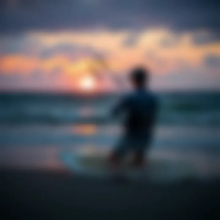 Kite Surfing Instruction at Dusk Kite surfing lesson at sunset