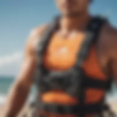 A close-up of a kitesurfing harness