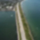 Aerial view of Lake Worth Pier highlighting kiteboarding activity