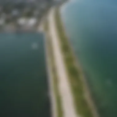 Aerial view of Lake Worth Pier highlighting kiteboarding activity