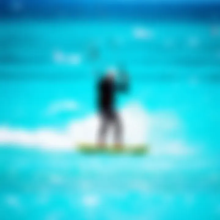 A kiteboarder enjoying a ride in vibrant blue waters while wearing a 5mm wetsuit.