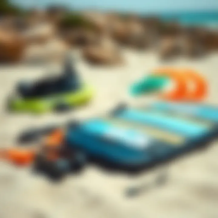 Kitesurfing Gear Essentials Essential kitesurfing gear laid out on a beach