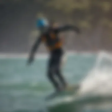 A kiteboarder expertly maneuvering with an Armstrong foil in a vibrant sea setting.