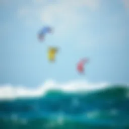 A vibrant duet of kites soaring above the ocean waves