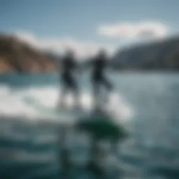 Electric hydrofoil surfboard gliding over water