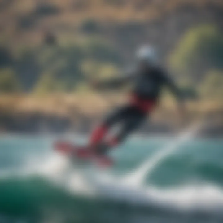 Kiteboarder in action using a hydrofoil, demonstrating performance on water