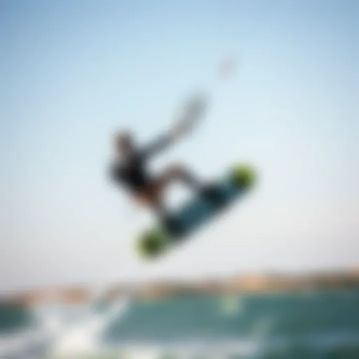 Aerial Performance on a Foil Board Kiteboarder performing aerial maneuvers with a foil board