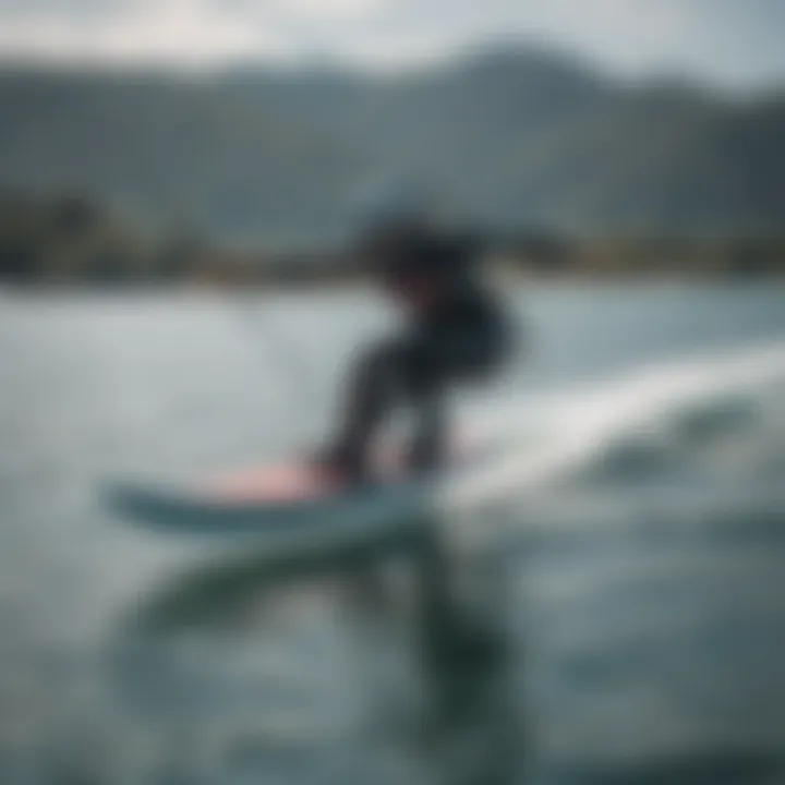 A kiteboarder gracefully gliding above the water on a hydro foil.