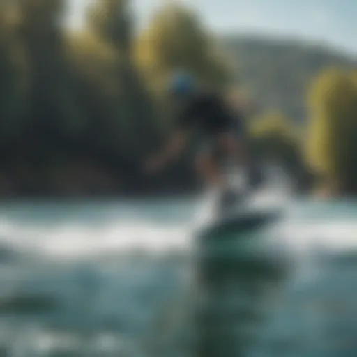 A hydro wakeboard gliding over crystal clear water