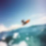 A captivating view of a hydrofoil surfer gliding above the water