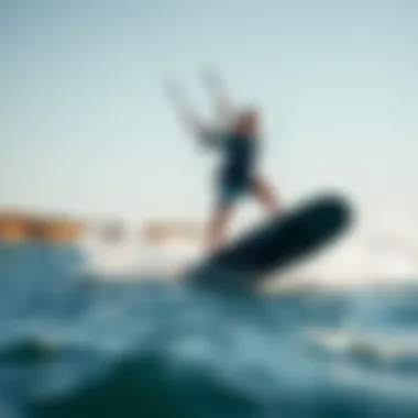 An athlete skillfully maneuvering the board during a kiteboarding session, illustrating performance enhancements.