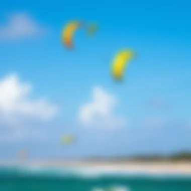 Vibrant Kites in Action Colorful kites soaring high in the sky above Kite Beach, demonstrating the excitement of the sport.