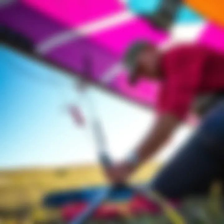 Kite Maintenance Techniques for Longevity A kiteboarding enthusiast maintaining their equipment with proper care techniques