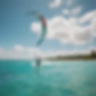 A breathtaking view of kite surfers gliding over turquoise waters