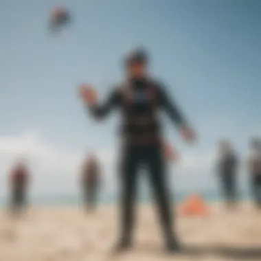 An instructor demonstrating kite control techniques to a group of eager learners.