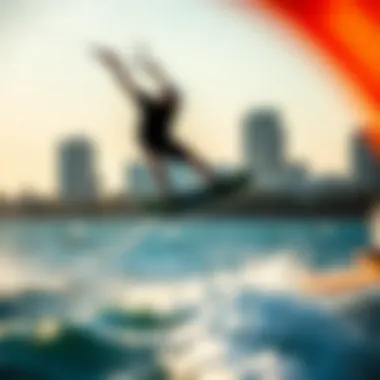 Kiteboarder Soaring Above Water A kiteboarder soaring above the water in Dallas