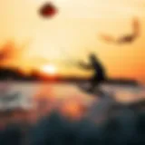 Kiteboarding at sunset on a lake in Dallas