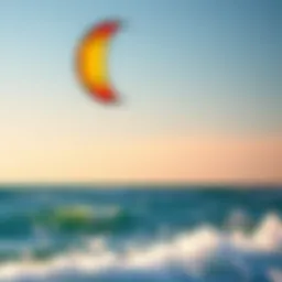 A vibrant kite soaring high above the ocean, symbolizing the thrill of kiteboarding.