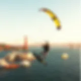 Kiteboarder soaring above the San Francisco Bay