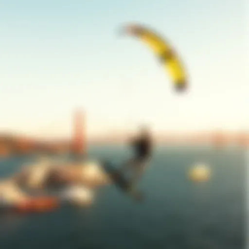 Kiteboarder soaring above the San Francisco Bay